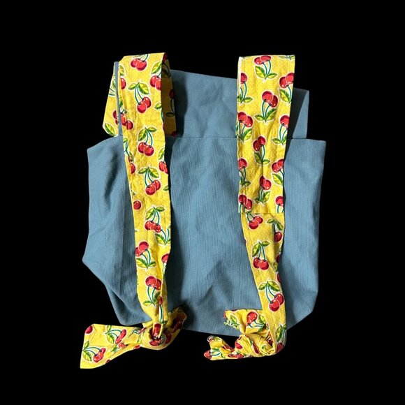Handmade Small Backpack Purse Blue Yellow Red Cherry Kitsch Whimsical Adjustable - Picture 3 of 9